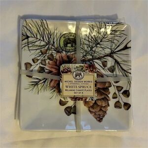 Michel Design Works White Spruce Melamine Square Canape Plates Set of 4